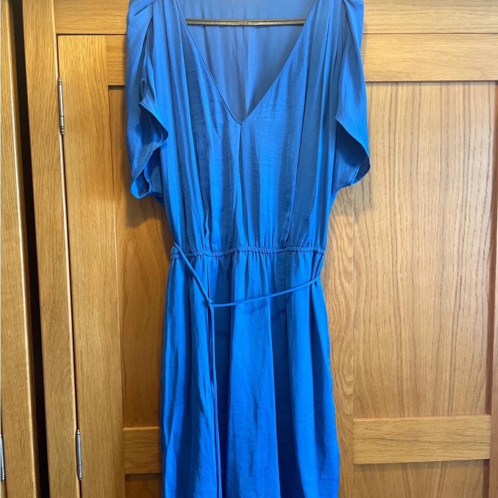 Zara Blue Flutter Sleeve V-Neck Sundress